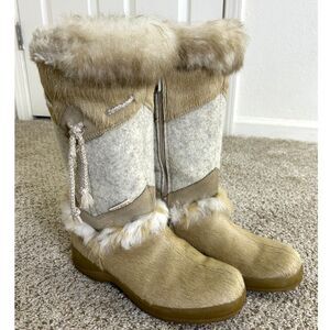 Tecnica Alaska Winter Boots Women 8 Insulated Cowhide Rabbit fur‎ Suede Ski Tan